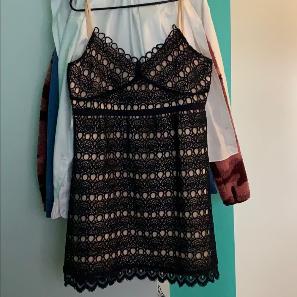 spaghetti strap nude and navy blue dress